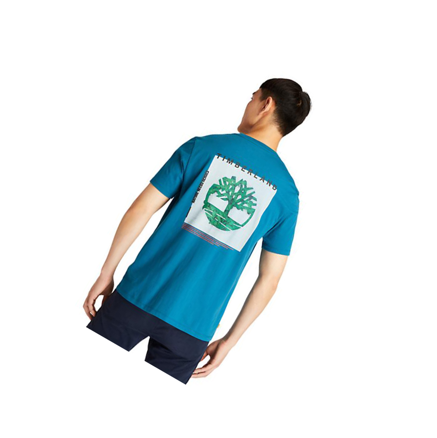 Camiseta Timberland Back-Graphic Logo Hombre Teal | ES-TXLGI45