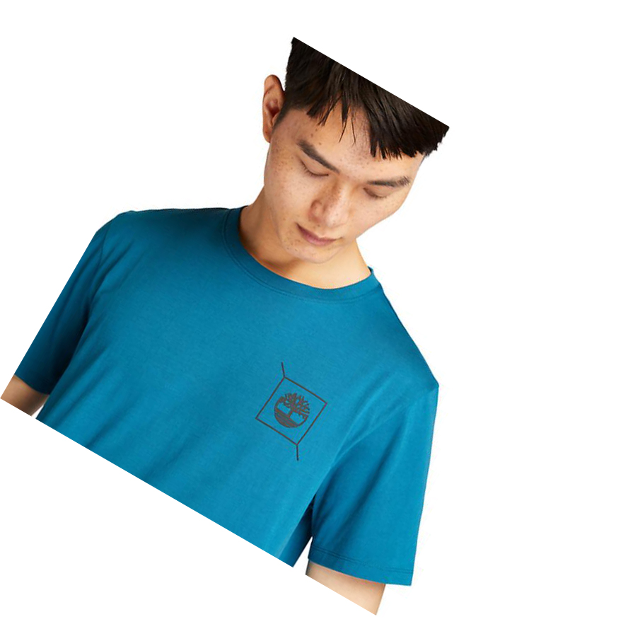 Camiseta Timberland Back-Graphic Logo Hombre Teal | ES-TXLGI45