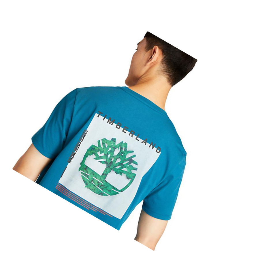 Camiseta Timberland Back-Graphic Logo Hombre Teal | ES-TXLGI45