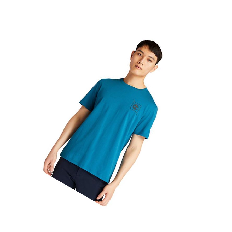 Camiseta Timberland Back-Graphic Logo Hombre Teal | ES-TXLGI45