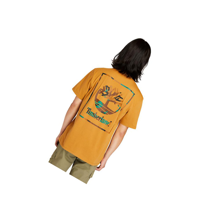 Camiseta Timberland Camo-print Logo Hombre Amarillo Oscuro | ES-FESGJ49