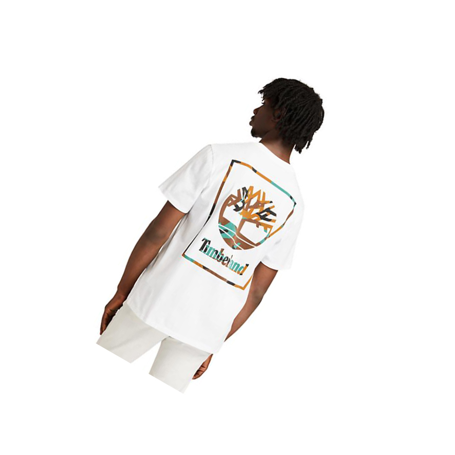 Camiseta Timberland Camo-print Logo Hombre Blancas | ES-FGJAX08