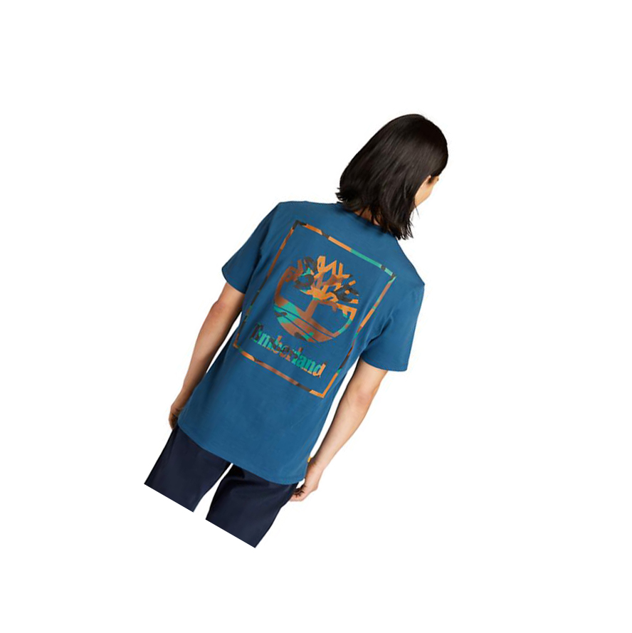 Camiseta Timberland Camo-print Logo Hombre Azules | ES-RUADV08