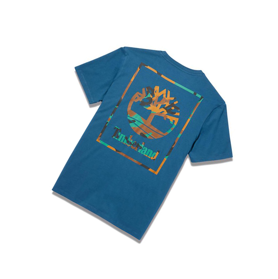 Camiseta Timberland Camo-print Logo Hombre Azules | ES-RUADV08