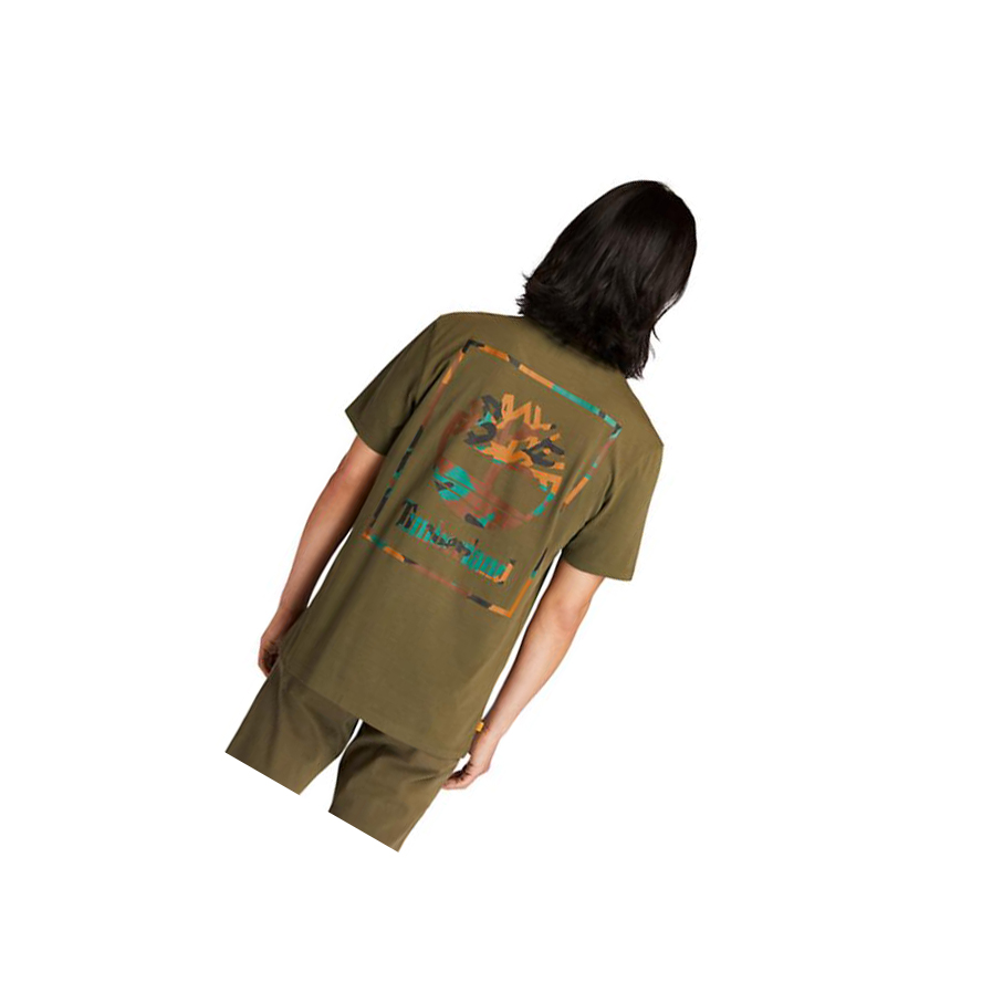 Camiseta Timberland Camo-print Logo Hombre Verde Oscuro | ES-XABWL86