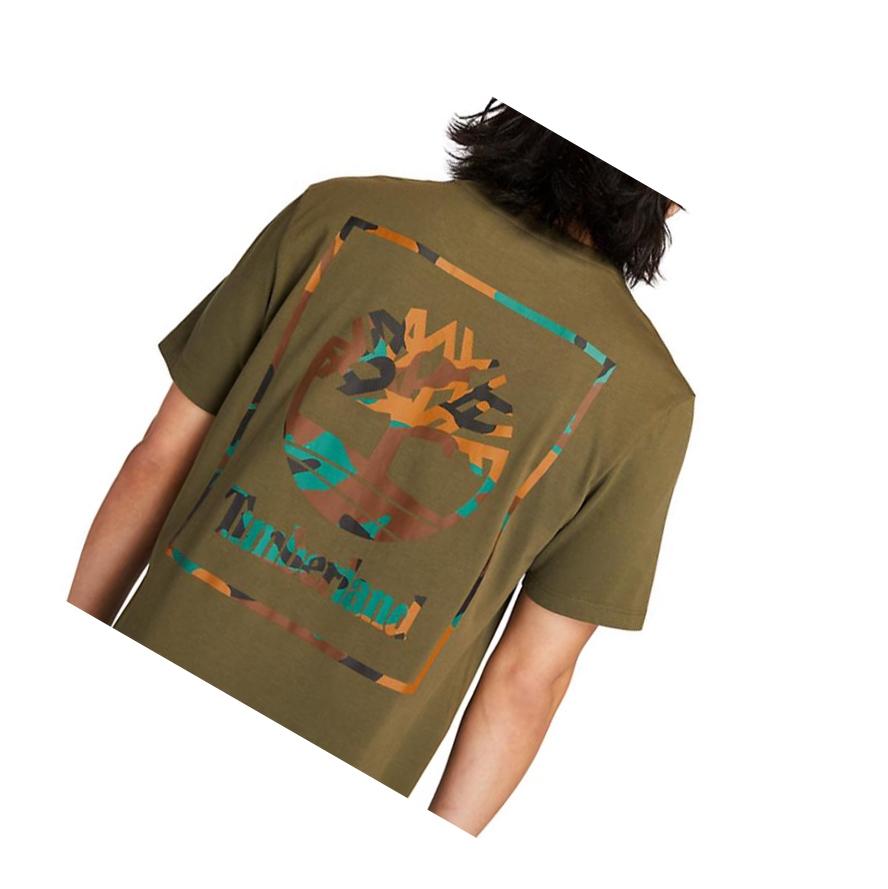 Camiseta Timberland Camo-print Logo Hombre Verde Oscuro | ES-XABWL86