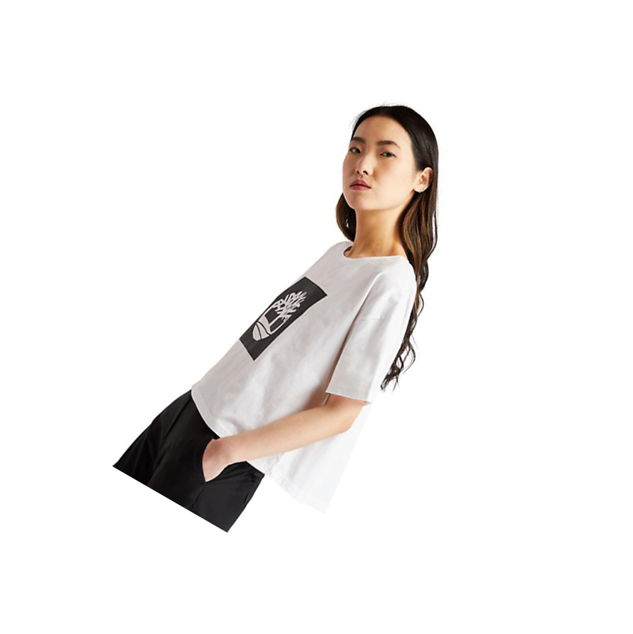 Camiseta Timberland Cropped Logo Mujer Blancas | ES-TQDBN65