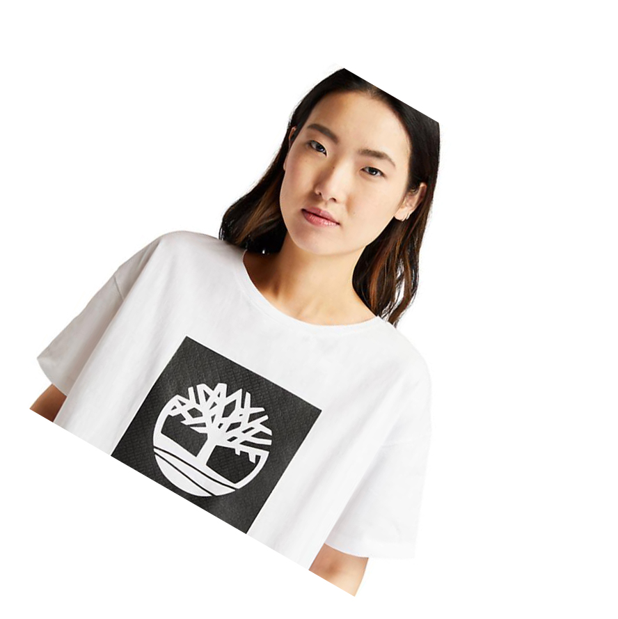 Camiseta Timberland Cropped Logo Mujer Blancas | ES-TQDBN65