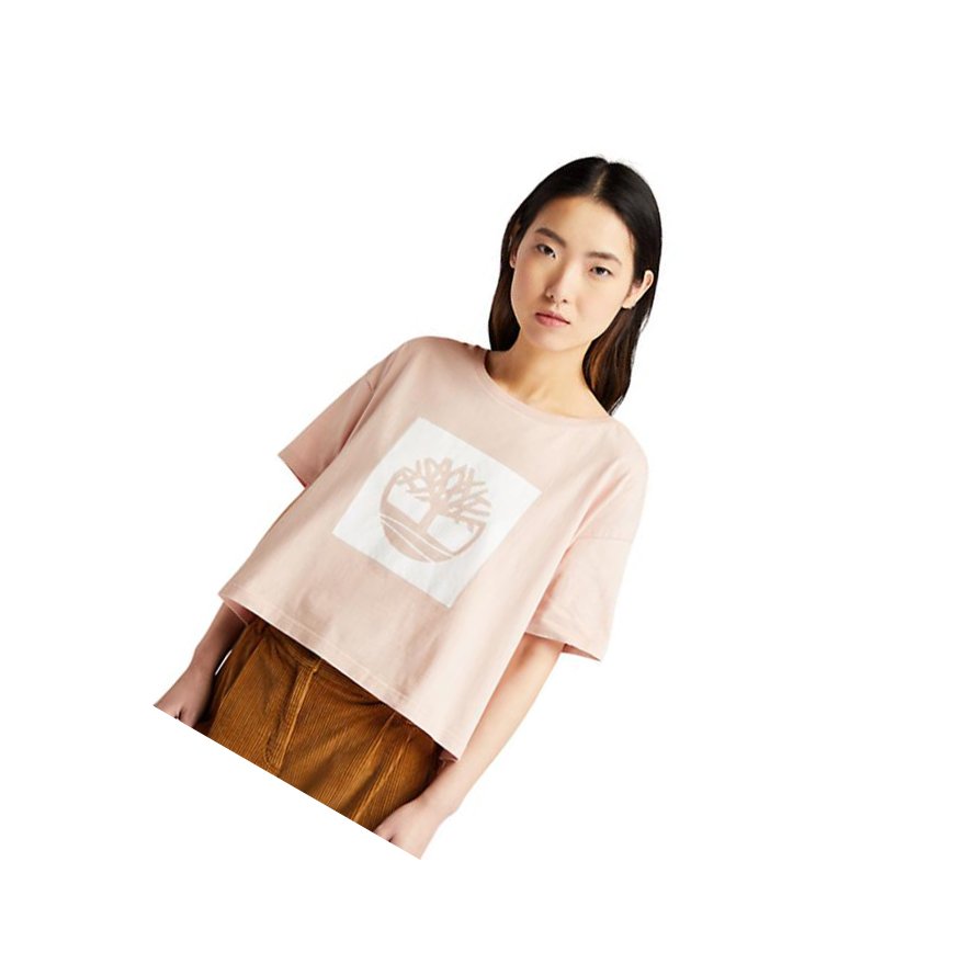 Camiseta Timberland Cropped Logo Mujer Rosas Claro | ES-XIRYQ13