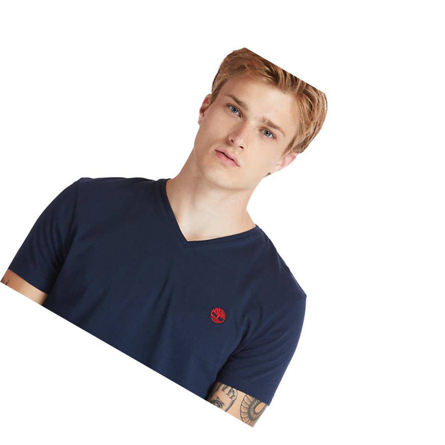 Camiseta Timberland Dunstan River V-Neck Hombre Azul Marino | ES-JXPYK07