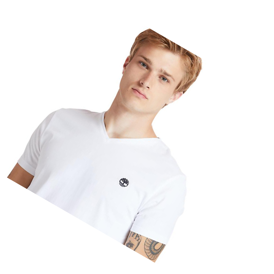 Camiseta Timberland Dunstan River V-Neck Hombre Blancas | ES-ZNIAE51