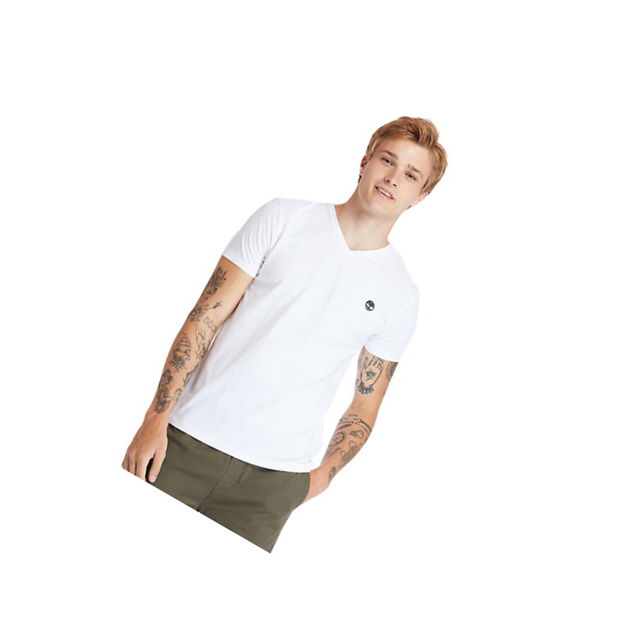 Camiseta Timberland Dunstan River V-Neck Hombre Blancas | ES-ZNIAE51