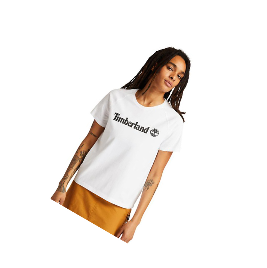 Camiseta Timberland Logo Mujer Blancas | ES-NBCJD23