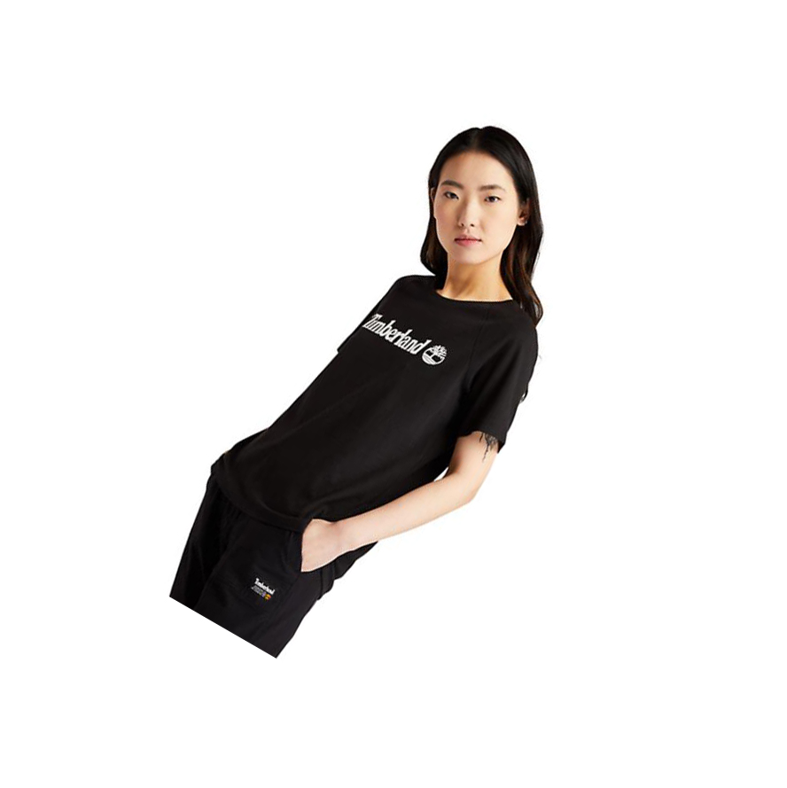 Camiseta Timberland Logo Mujer Negras | ES-WJDQS23