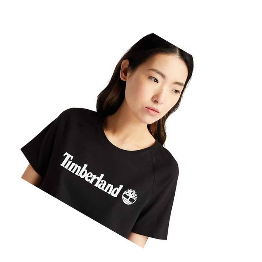 Camiseta Timberland Logo Mujer Negras | ES-WJDQS23