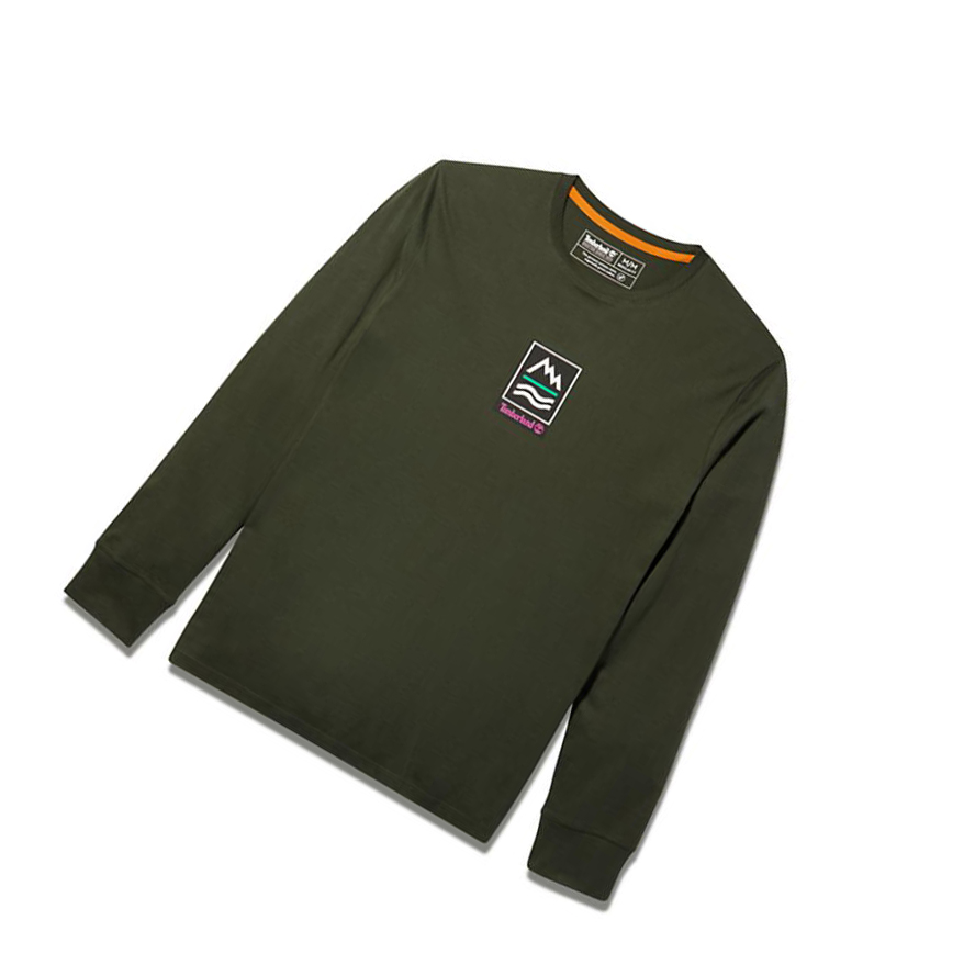 Camiseta Timberland Outdoor Archive Long-sleeved Graphic Hombre Verde Oscuro | ES-KULZI82