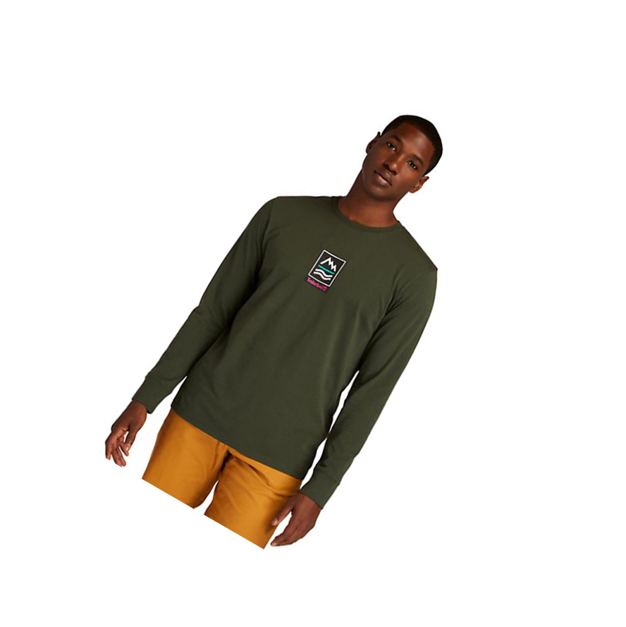 Camiseta Timberland Outdoor Archive Long-sleeved Graphic Hombre Verde Oscuro | ES-KULZI82