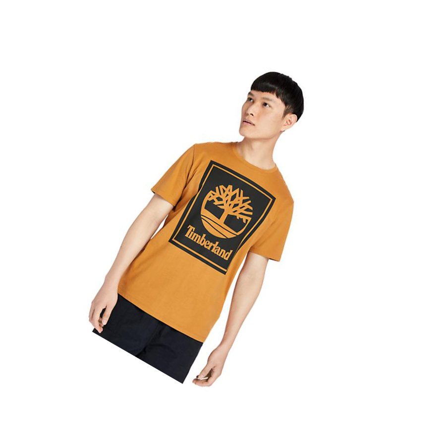 Camiseta Timberland Stack Logo Hombre Naranjas Negras | ES-BLUNP85