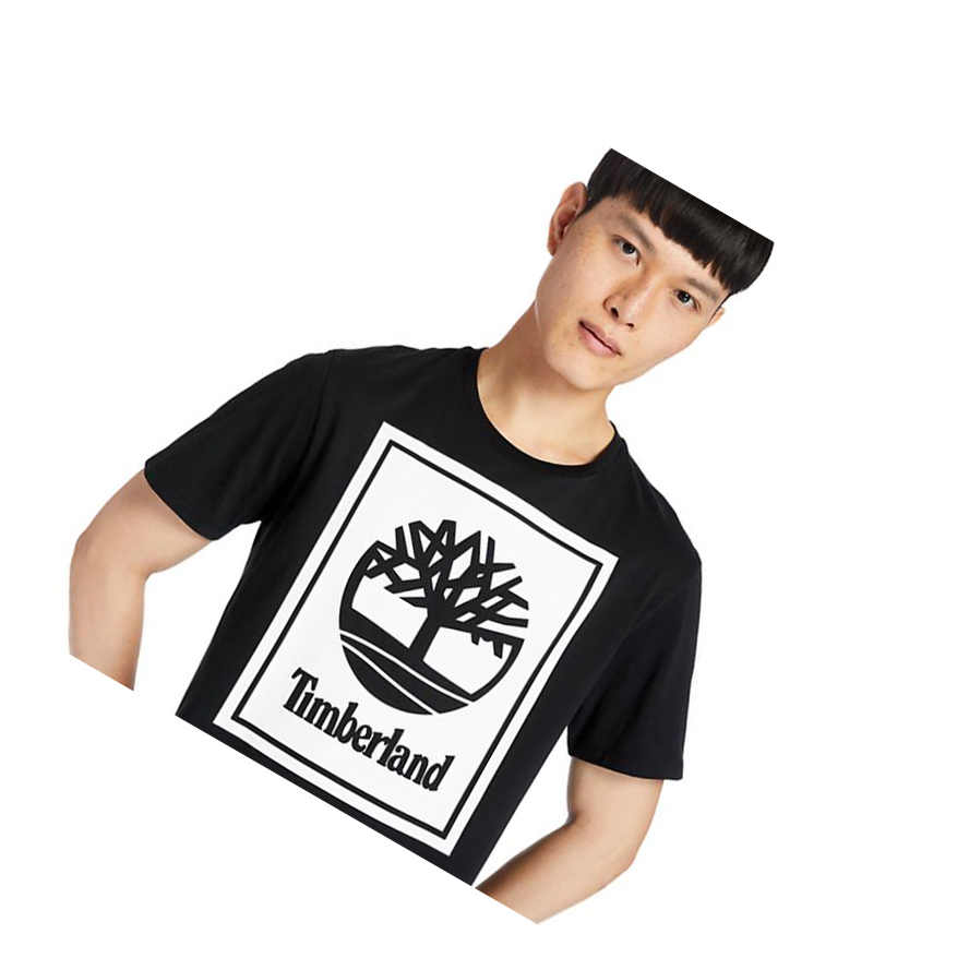 Camiseta Timberland Stack Logo Hombre Negras Blancas | ES-CQFPW61