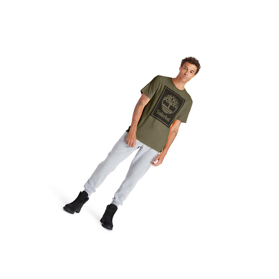 Camiseta Timberland Stack Logo Hombre Verde | ES-VXOBK49