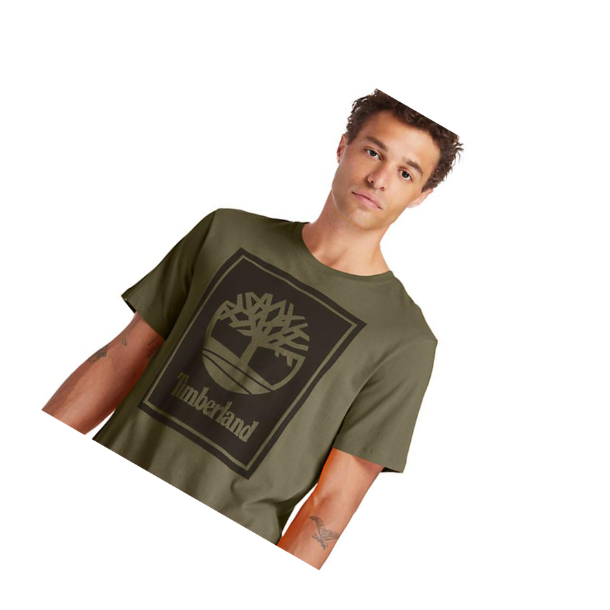 Camiseta Timberland Stack Logo Hombre Verde | ES-VXOBK49