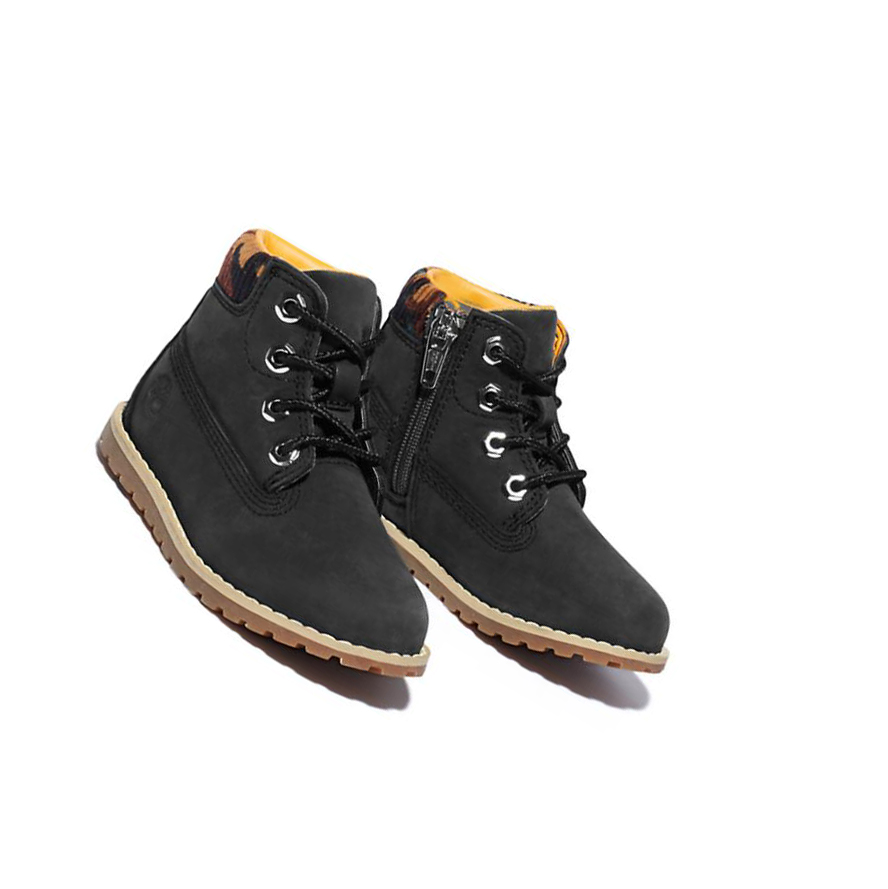 Original 6-inch Boots Timberland Pokey Pine Niños Negras | ES-TWDMN39