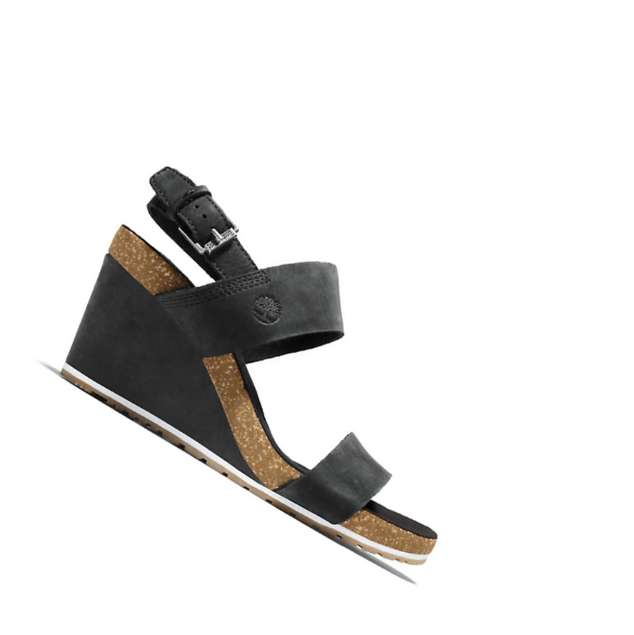 Sandalias Timberland Capri Sunset Wedge Mujer Negras | ES-TQUIO29