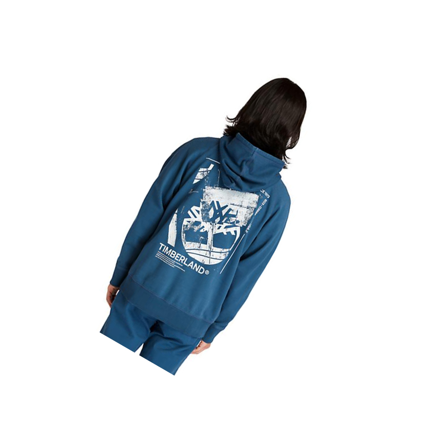 Sudadera Con Capucha Timberland Garment-Dyed Logo Hombre Azules | ES-UXBWQ72