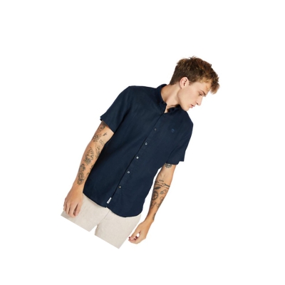 Camisas Timberland Mill River Corta-sleeve Linen Hombre Azul Marino | ES-VASHQ49