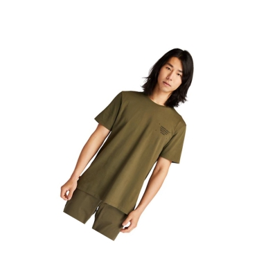 Camiseta Timberland Camo-print Logo Hombre Verde Oscuro | ES-XABWL86