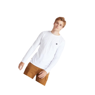 Camiseta Timberland Dunstan River LS Hombre Blancas | ES-OKGWQ71