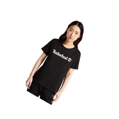 Camiseta Timberland Logo Mujer Negras | ES-WJDQS23