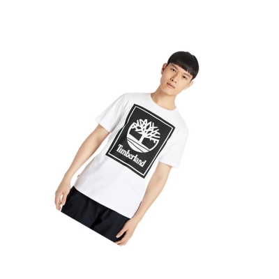 Camiseta Timberland Stack Logo Hombre Blancas | ES-QPIEL62