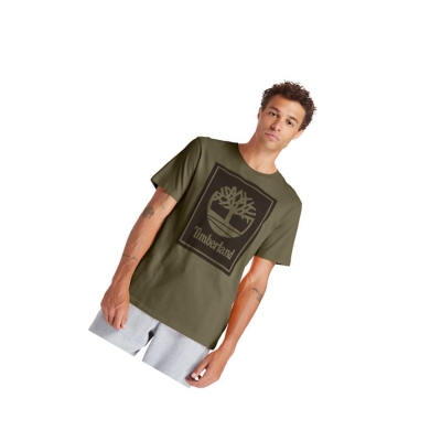 Camiseta Timberland Stack Logo Hombre Verde | ES-VXOBK49